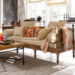 Distressed Cotton Linen Pull-Out Sofa Bed, American Country French Style 1/2/3-Seater Couch with Solid Wood Frame fljgj-2115