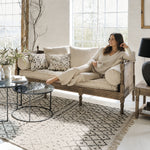 Distressed Cotton Linen Pull-Out Sofa Bed, American Country French Style 1/2/3-Seater Couch with Solid Wood Frame fljgj-2115