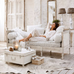 Distressed Cotton Linen Pull-Out Sofa Bed, American Country French Style 1/2/3-Seater Couch with Solid Wood Frame fljgj-2115