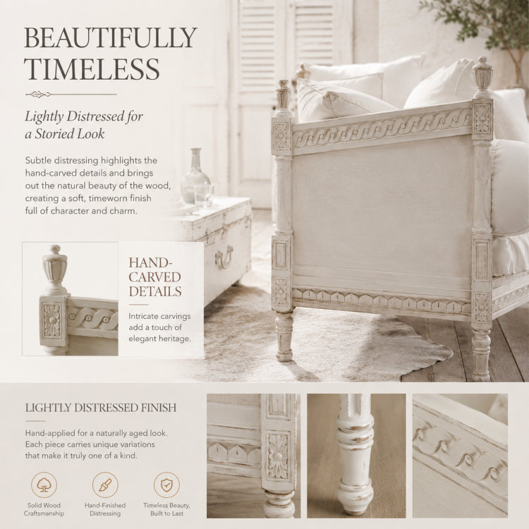 Distressed Cotton Linen Pull-Out Sofa Bed, American Country French Style 1/2/3-Seater Couch with Solid Wood Frame fljgj-2115