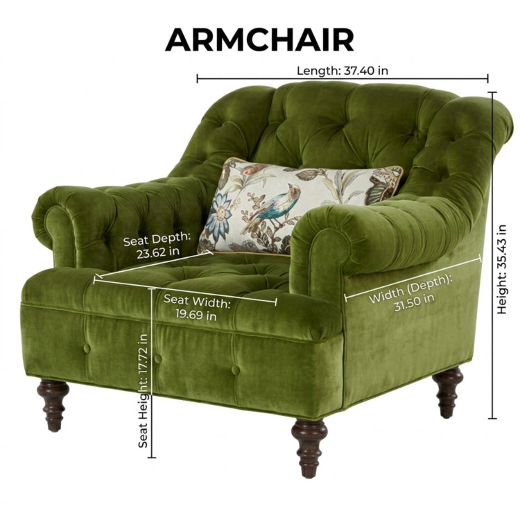 Green Velvet Sofa Set, American Country Vintage 2/3-Seater Couch for Living Room fljgj-2124