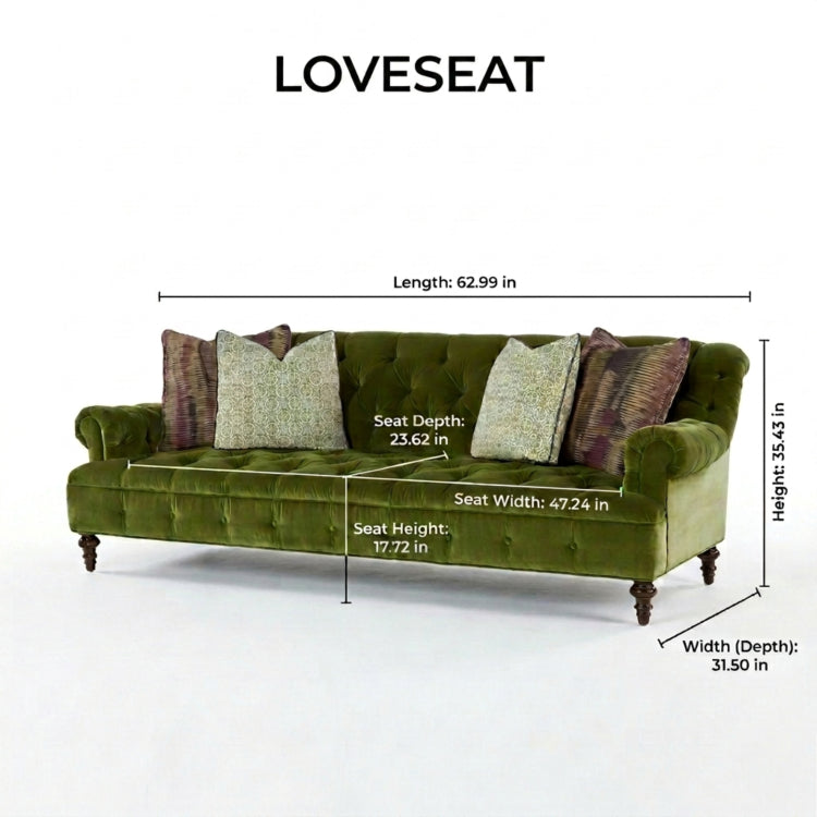Green Velvet Sofa Set, American Country Vintage 2/3-Seater Couch for Living Room fljgj-2124