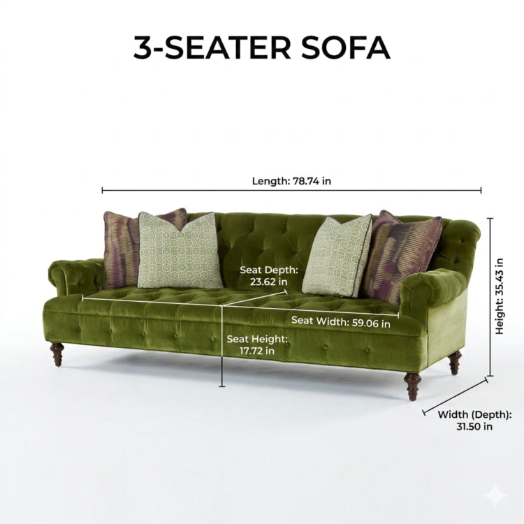 Green Velvet Sofa Set, American Country Vintage 2/3-Seater Couch for Living Room fljgj-2124