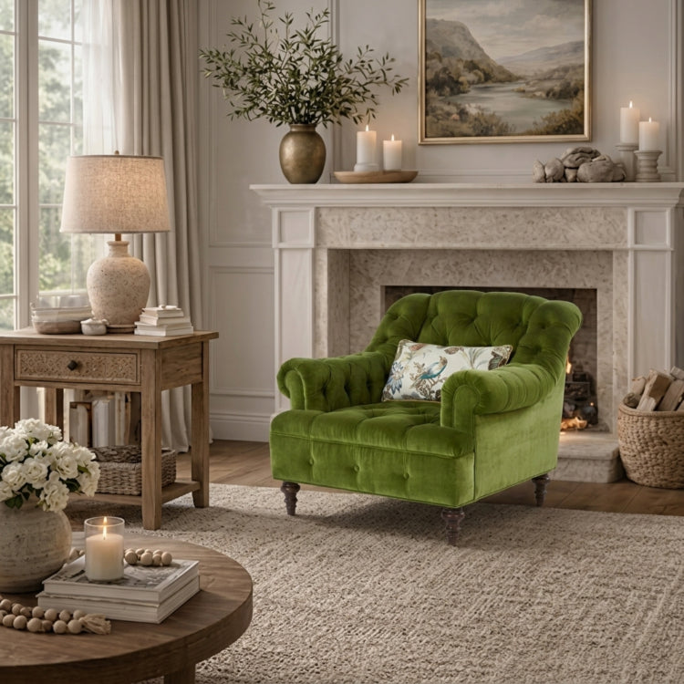 Green Velvet Sofa Set, American Country Vintage 2/3-Seater Couch for Living Room fljgj-2124