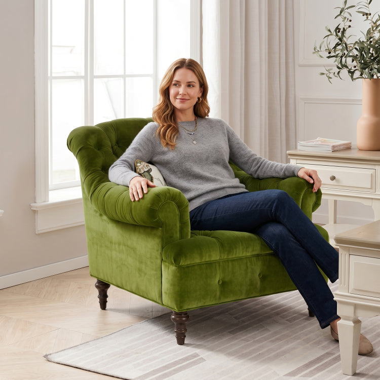 Green Velvet Sofa Set, American Country Vintage 2/3-Seater Couch for Living Room fljgj-2124