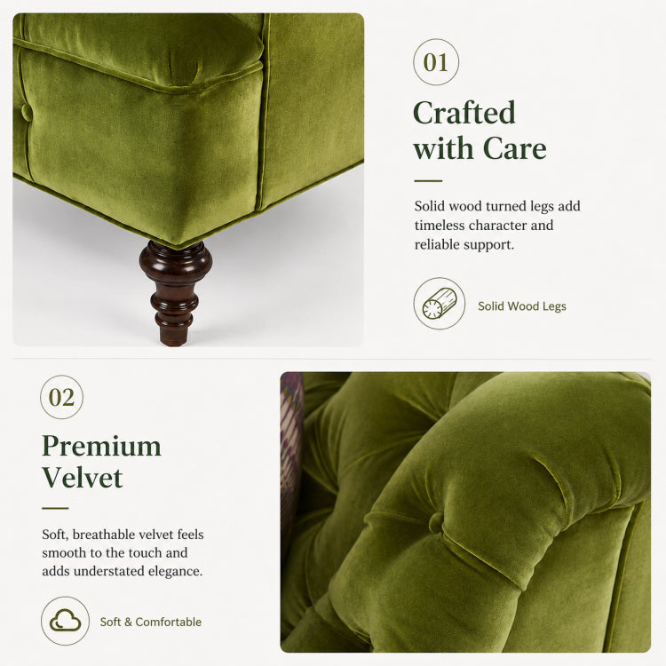 Green Velvet Sofa Set, American Country Vintage 2/3-Seater Couch for Living Room fljgj-2124