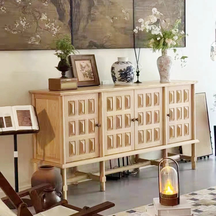 Stylish Oak Multi-Layer Board Cabinet with Unique Patterned Doors – Perfect Storage Solution for Modern Homes! fljgj-2139