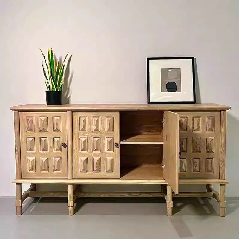 Stylish Oak Multi-Layer Board Cabinet with Unique Patterned Doors – Perfect Storage Solution for Modern Homes! fljgj-2139