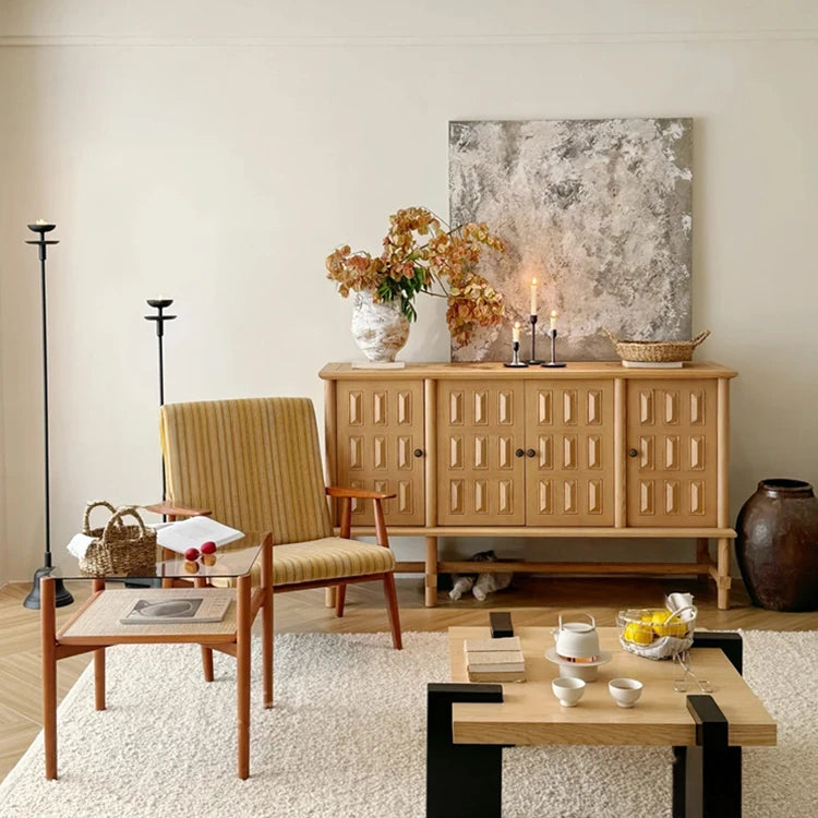 Stylish Oak Multi-Layer Board Cabinet with Unique Patterned Doors – Perfect Storage Solution for Modern Homes! fljgj-2139