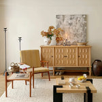 Stylish Oak Multi-Layer Board Cabinet with Unique Patterned Doors – Perfect Storage Solution for Modern Homes! fljgj-2139