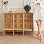 Stylish Oak Multi-Layer Board Cabinet with Unique Patterned Doors – Perfect Storage Solution for Modern Homes! fljgj-2139