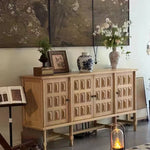 Stylish Oak Multi-Layer Board Cabinet with Unique Patterned Doors – Perfect Storage Solution for Modern Homes! fljgj-2139