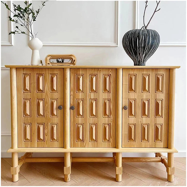 Stylish Oak Multi-Layer Board Cabinet with Unique Patterned Doors – Perfect Storage Solution for Modern Homes! fljgj-2139