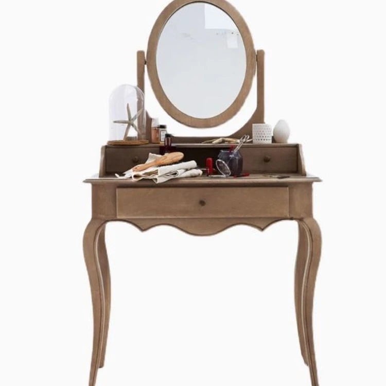 Elegant Oak Makeup Table with Multi-Layer Board and Glass Mirror – Perfect for Your Vanity Space fljgj-2141