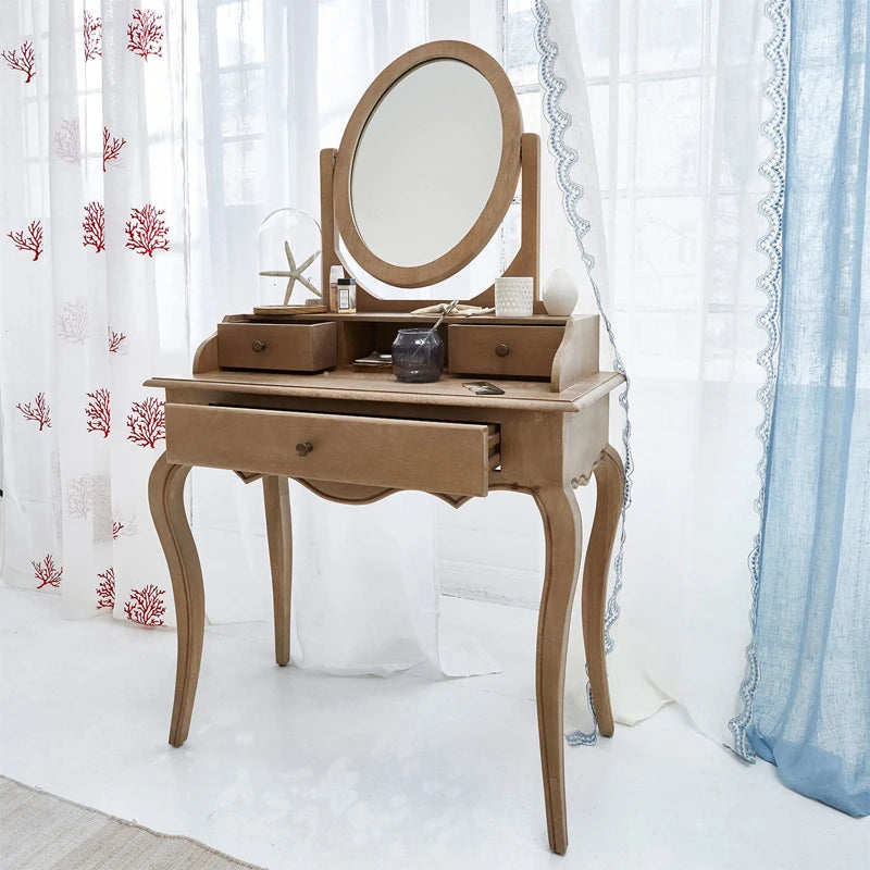 Elegant Oak Makeup Table with Multi-Layer Board and Glass Mirror – Perfect for Your Vanity Space fljgj-2141
