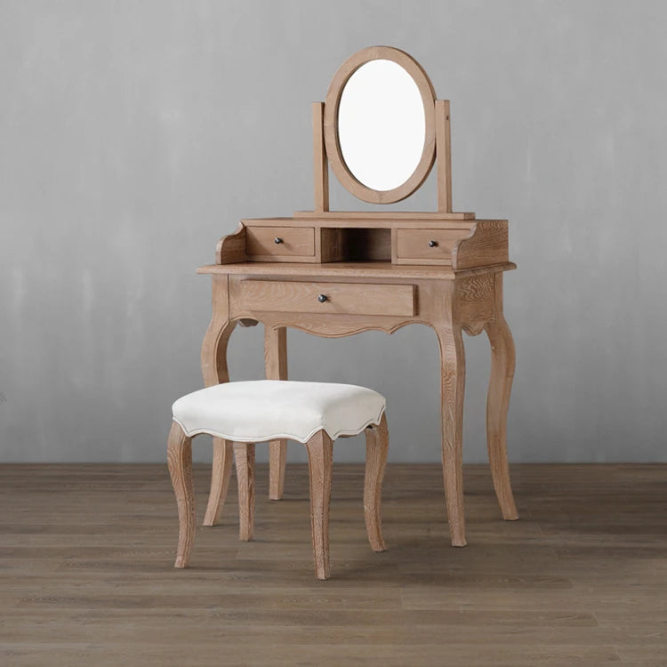 Elegant Oak Makeup Table with Multi-Layer Board and Glass Mirror – Perfect for Your Vanity Space fljgj-2141