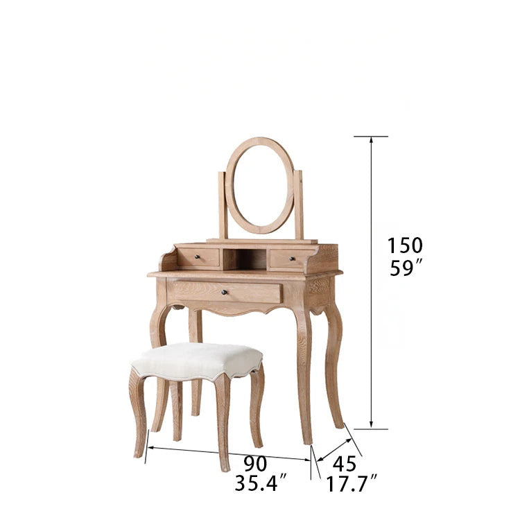 Elegant Oak Makeup Table with Multi-Layer Board and Glass Mirror – Perfect for Your Vanity Space fljgj-2141