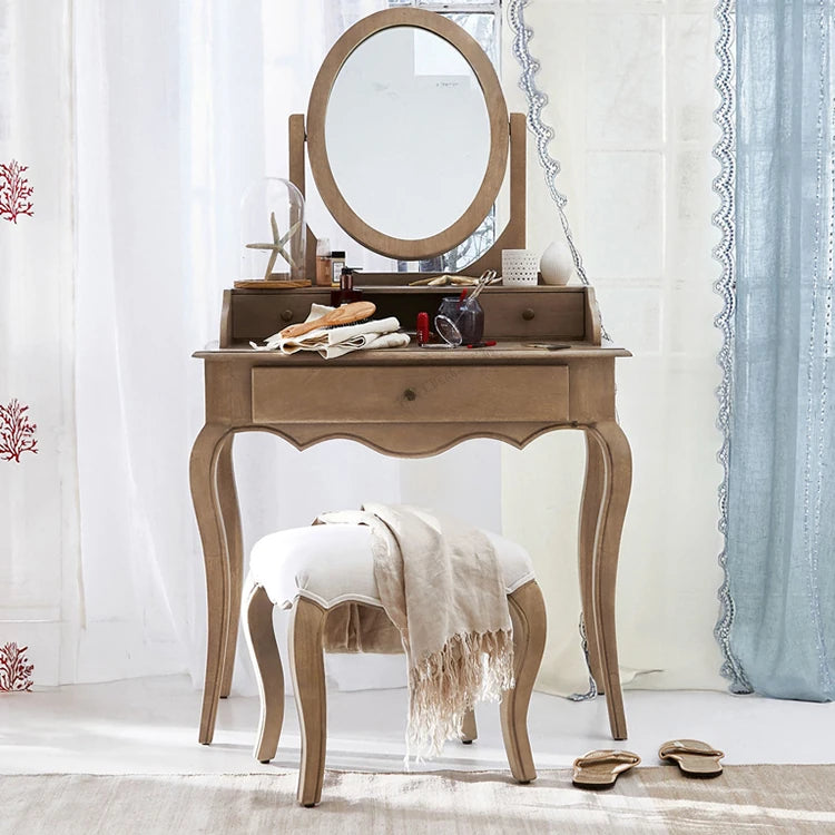 Elegant Oak Makeup Table with Multi-Layer Board and Glass Mirror – Perfect for Your Vanity Space fljgj-2141