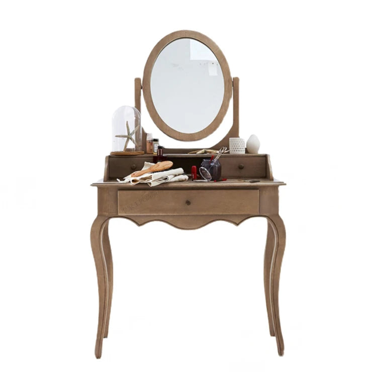 Elegant Oak Makeup Table with Multi-Layer Board and Glass Mirror – Perfect for Your Vanity Space fljgj-2141