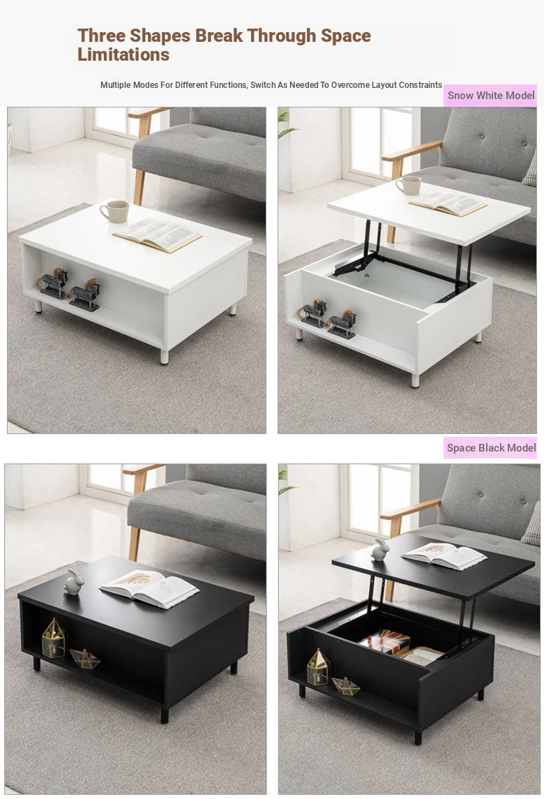 Modern Lift-Top Coffee Table with Storage | Stylish Solid Wood & Density Board Design for Living Room fls-5328