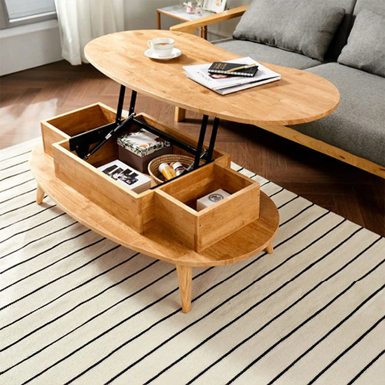 Stylish Oval Coffee Table with Storage – Modern Wooden Design for Living Room fls-5330