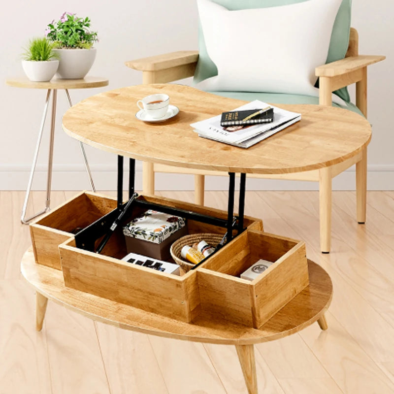 Stylish Oval Coffee Table with Storage – Modern Wooden Design for Living Room fls-5330