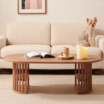 Modern Oval Coffee Table with Elegant Wooden Base – Perfect for Living Room Decor fls-5332