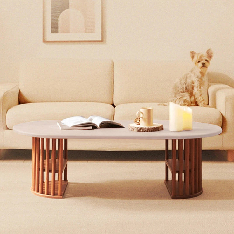 Modern Oval Coffee Table with Elegant Wooden Base – Perfect for Living Room Decor fls-5332