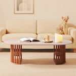 Modern Oval Coffee Table with Elegant Wooden Base – Perfect for Living Room Decor fls-5332