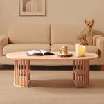 Modern Oval Coffee Table with Elegant Wooden Base – Perfect for Living Room Decor fls-5332