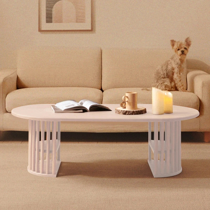 Modern Oval Coffee Table with Elegant Wooden Base – Perfect for Living Room Decor fls-5332