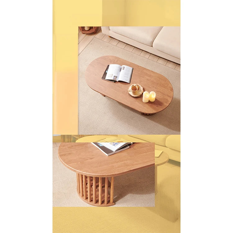Modern Oval Coffee Table with Elegant Wooden Base – Perfect for Living Room Decor fls-5332