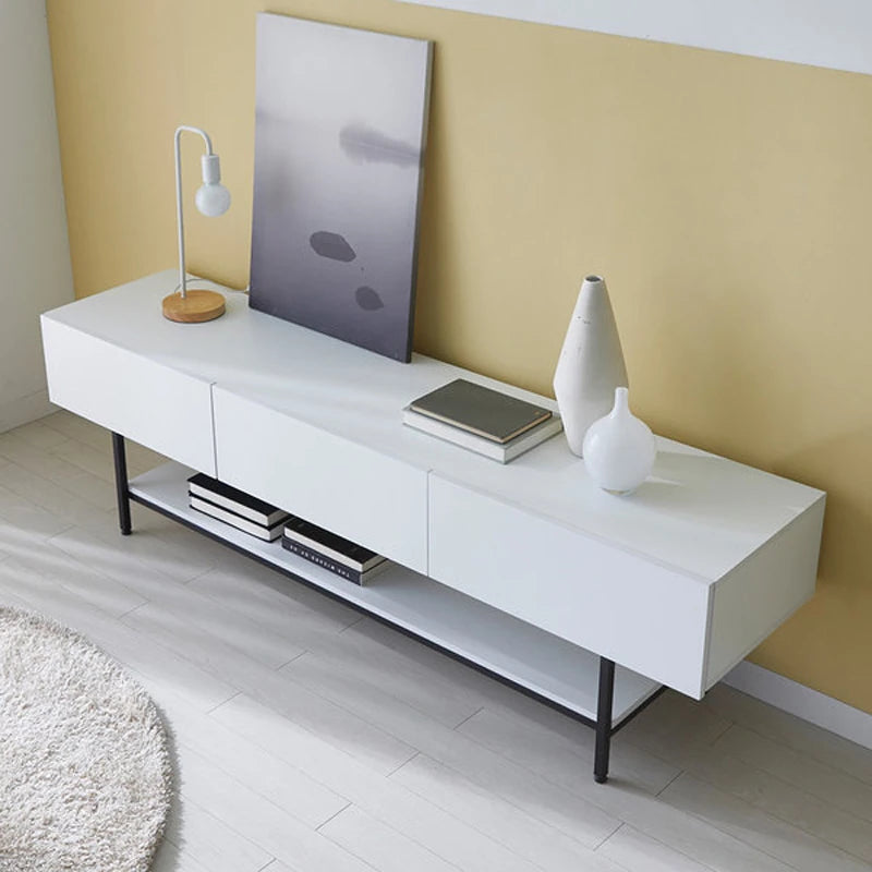 Stylish Modern TV Stand with Sleek White Finish and Open Storage – Perfect for Living Room Decor fls-5335