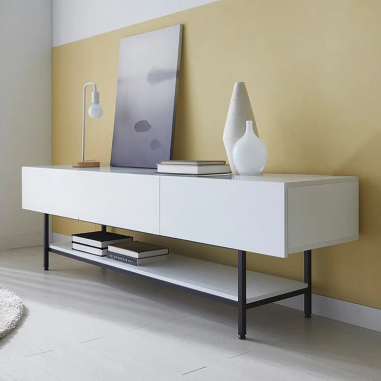 Stylish Modern TV Stand with Sleek White Finish and Open Storage – Perfect for Living Room Decor fls-5335
