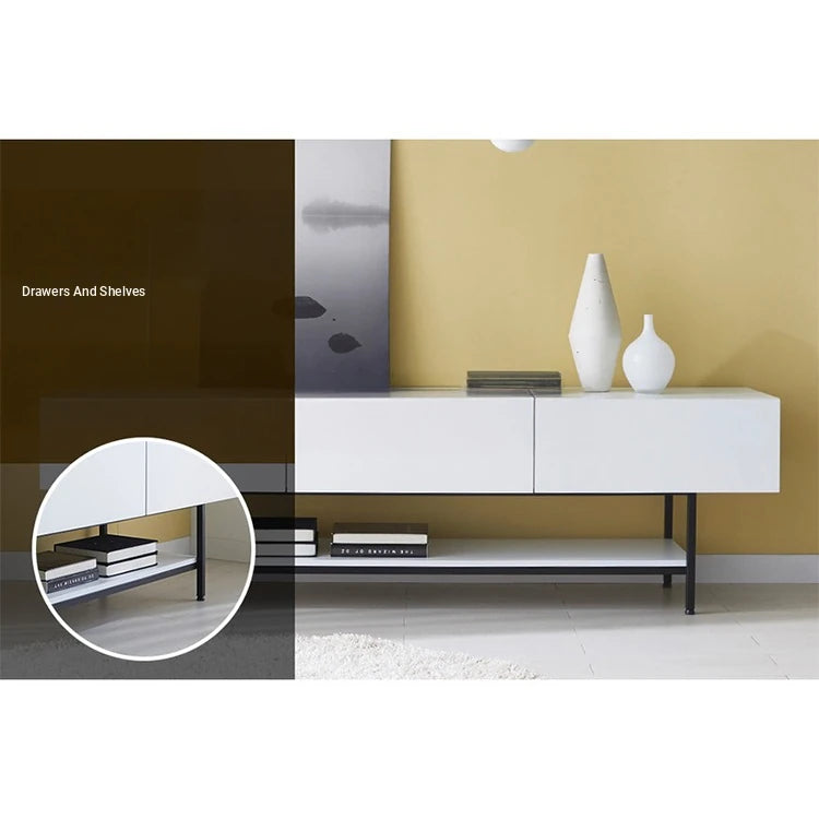 Stylish Modern TV Stand with Sleek White Finish and Open Storage – Perfect for Living Room Decor fls-5335