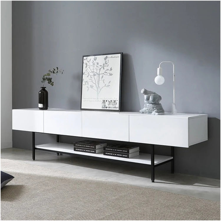 Stylish Modern TV Stand with Sleek White Finish and Open Storage – Perfect for Living Room Decor fls-5335