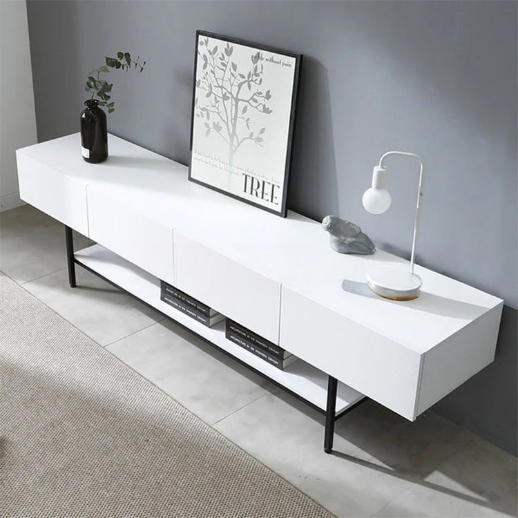Stylish Modern TV Stand with Sleek White Finish and Open Storage – Perfect for Living Room Decor fls-5335