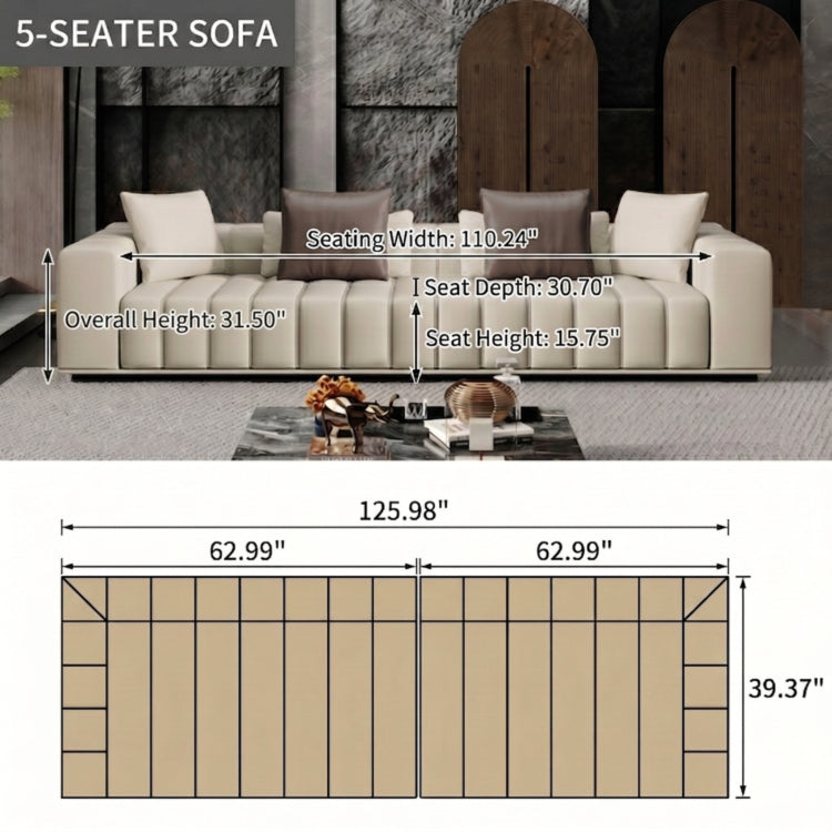 Modern Luxury Genuine Leather Sofa, Piano Key-Inspired Cream Brown 4/5-Seater Couch for Minimalist Living Room flsd-5178