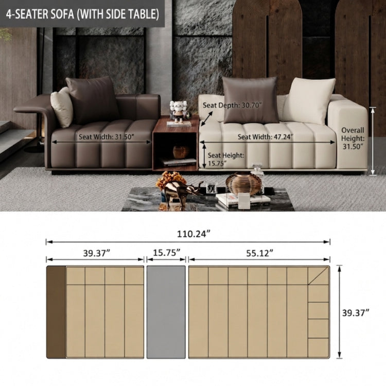 Modern Luxury Genuine Leather Sofa, Piano Key-Inspired Cream Brown 4/5-Seater Couch for Minimalist Living Room flsd-5178