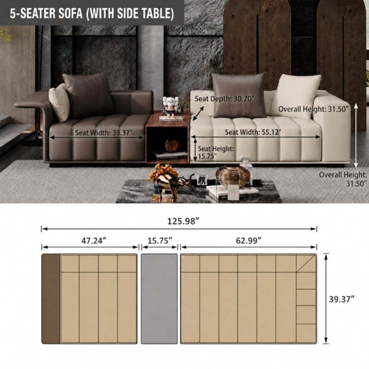 Modern Luxury Genuine Leather Sofa, Piano Key-Inspired Cream Brown 4/5-Seater Couch for Minimalist Living Room flsd-5178