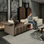 Modern Luxury Genuine Leather Sofa, Piano Key-Inspired Cream Brown 4/5-Seater Couch for Minimalist Living Room flsd-5178
