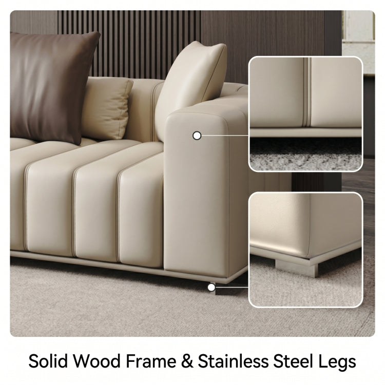 Modern Luxury Genuine Leather Sofa, Piano Key-Inspired Cream Brown 4/5-Seater Couch for Minimalist Living Room flsd-5178