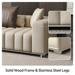 Modern Luxury Genuine Leather Sofa, Piano Key-Inspired Cream Brown 4/5-Seater Couch for Minimalist Living Room flsd-5178