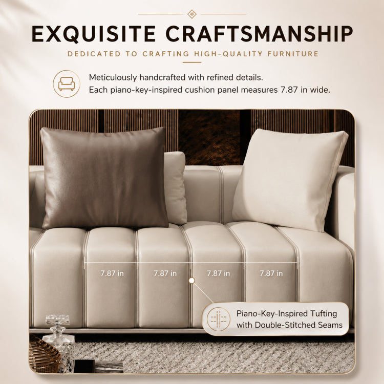 Modern Luxury Genuine Leather Sofa, Piano Key-Inspired Cream Brown 4/5-Seater Couch for Minimalist Living Room flsd-5178