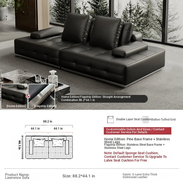 Luxurious Cowhide Leather Sectional Sofa with Plush Foam and Goose Down Feather Cushions – Modern Design in Elegant Black and Beige flsd-5179