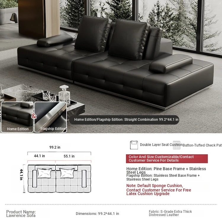 Luxurious Cowhide Leather Sectional Sofa with Plush Foam and Goose Down Feather Cushions – Modern Design in Elegant Black and Beige flsd-5179
