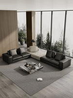 Luxurious Cowhide Leather Sectional Sofa with Plush Foam and Goose Down Feather Cushions – Modern Design in Elegant Black and Beige flsd-5179
