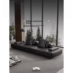 Luxurious Cowhide Leather Sectional Sofa with Plush Foam and Goose Down Feather Cushions – Modern Design in Elegant Black and Beige flsd-5179