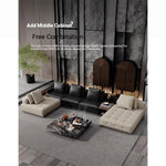 Luxurious Cowhide Leather Sectional Sofa with Plush Foam and Goose Down Feather Cushions – Modern Design in Elegant Black and Beige flsd-5179
