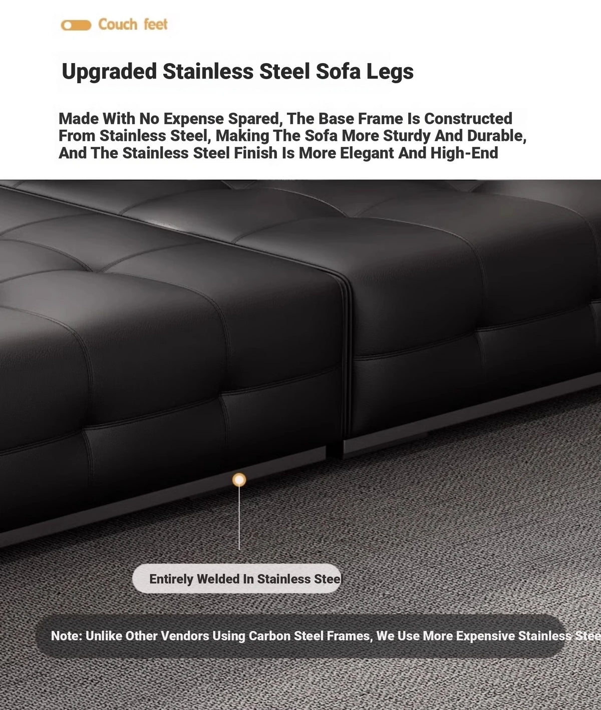 Luxurious Cowhide Leather Sectional Sofa with Plush Foam and Goose Down Feather Cushions – Modern Design in Elegant Black and Beige flsd-5179